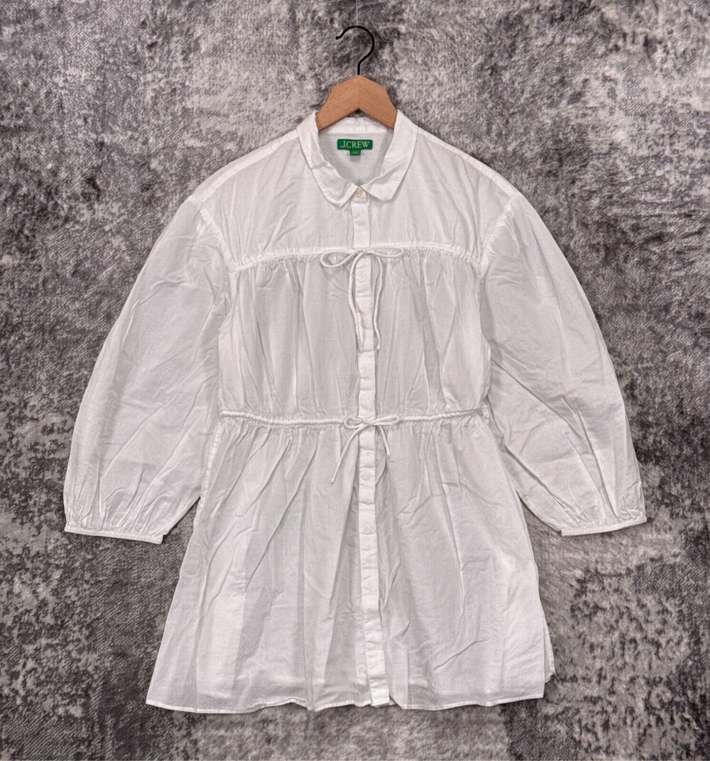 J Crew Top Small Womens Tie Front Beach Shirt White Voile